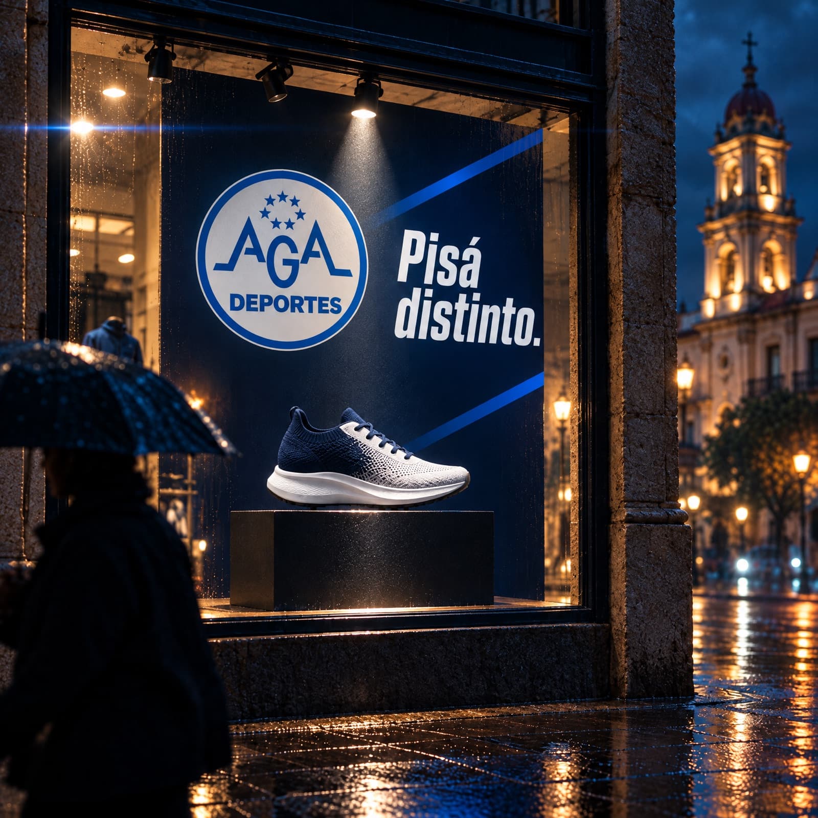 Vitrina de AGA Deportes en Salta: Pisá distinto.