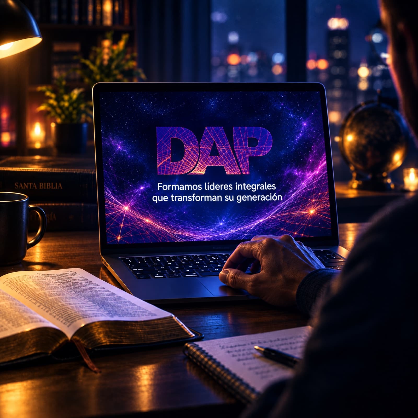 Sitio de DAP en una laptop: Formamos líderes integrales que transforman su generación