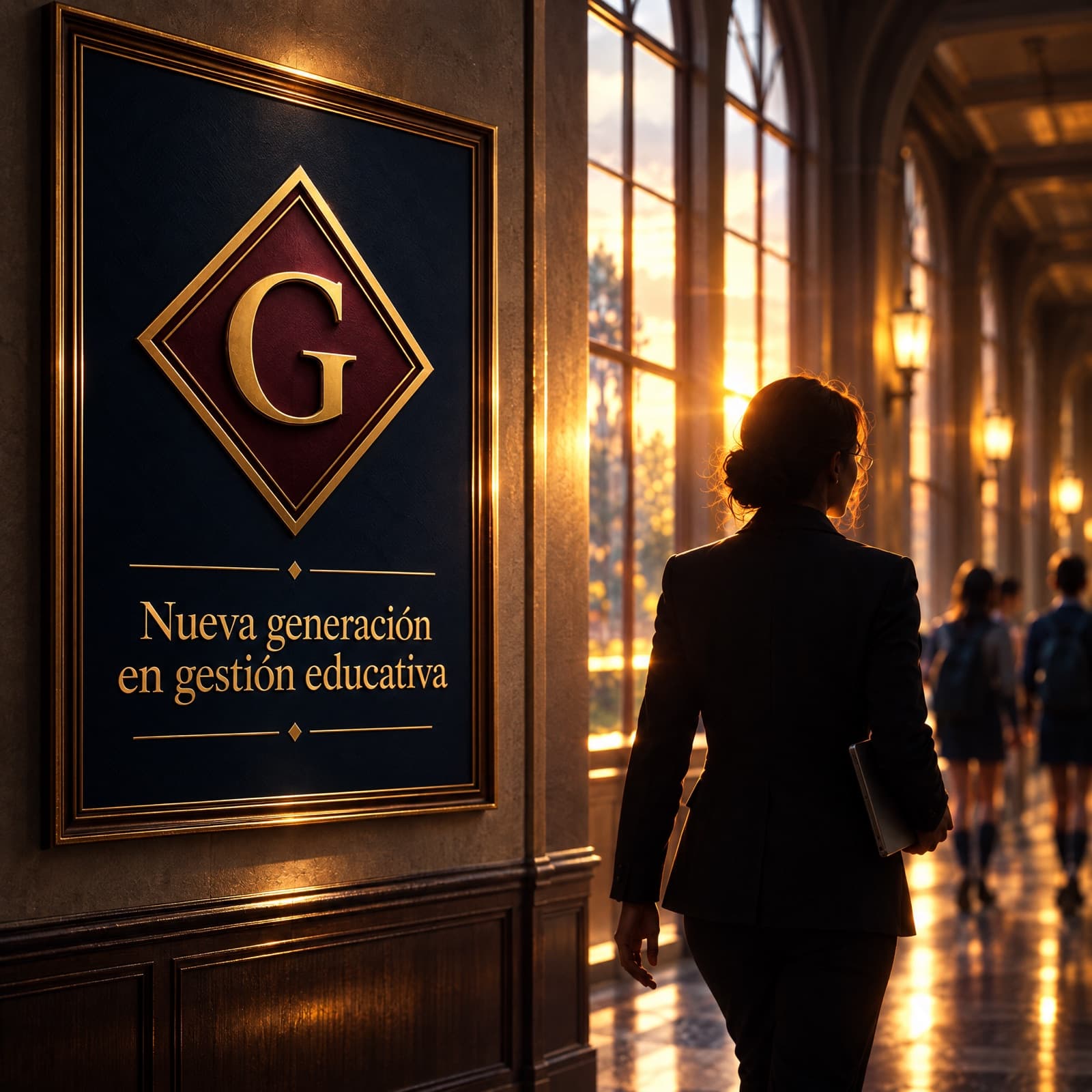 Póster de Génesis en el pasillo de una escuela: Nueva generación en gestión educativa