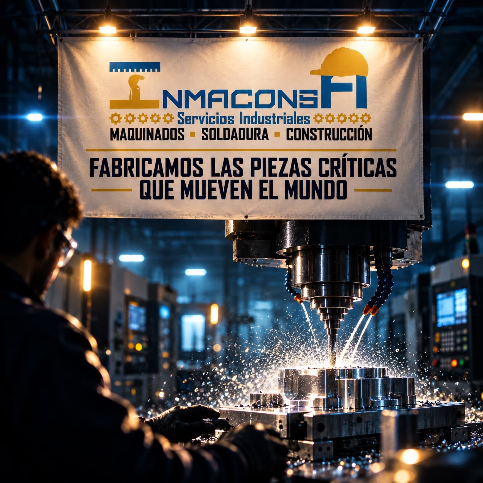 Lona de INMACONSA en su planta CNC: Fabricamos las piezas críticas que mueven el mundo